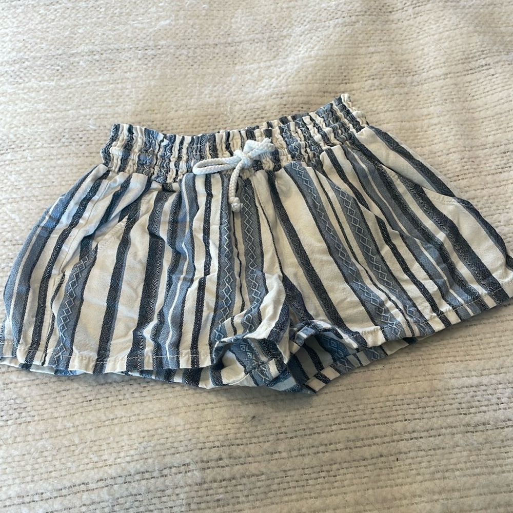 Striped scrunchy waistband comfy shorts front & back pockets XS